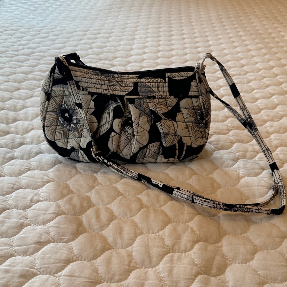 Vera Bradley Black and Cream Floral Shoulder Bag
